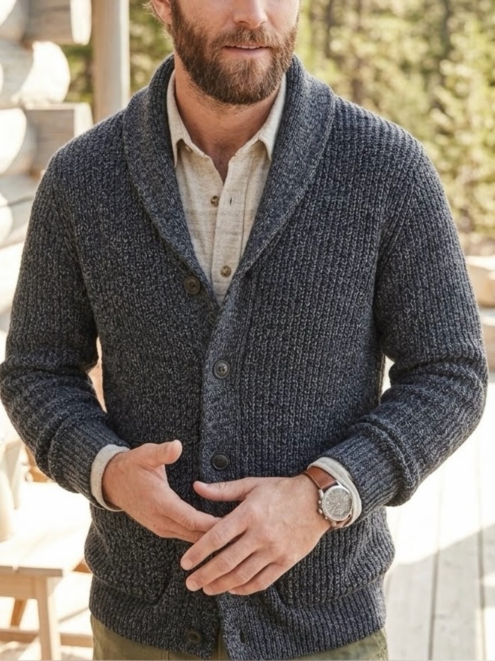 Faherty Men's Marled Cotton Cashmere Shawl Collar Cardigan Sweater Gray XL